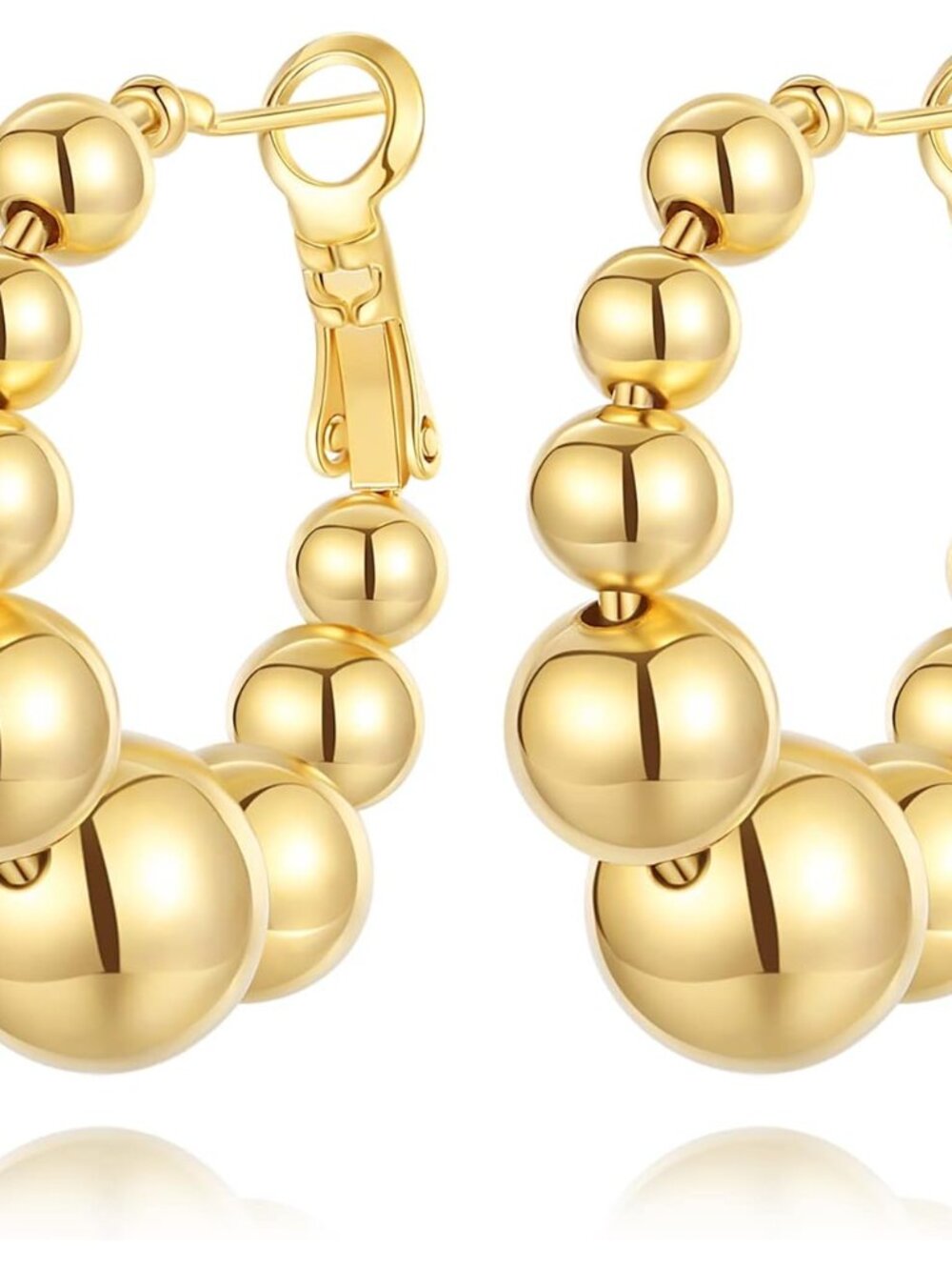 18K Gold Plated Beaded Hoop Earrings for Women, Thick Silver Ball Earrings, Wome